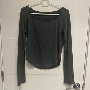 Charcoal Grey Scoop Neck Long Sleeve Shirt